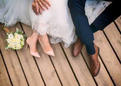 bride and groom feet together shot